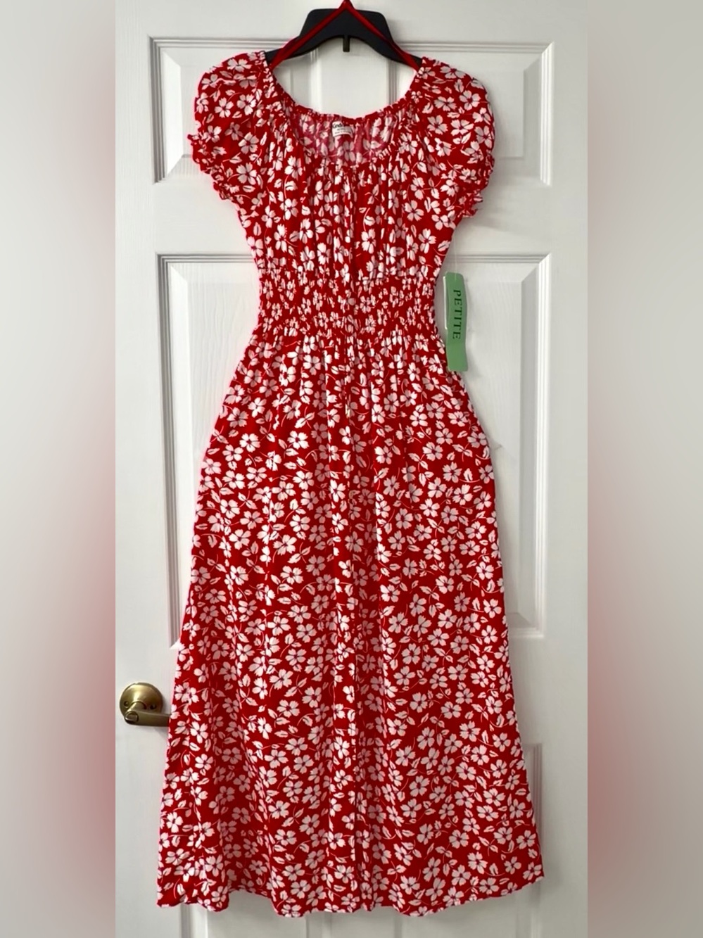 Red Floral Smocked Women Dress - Petite